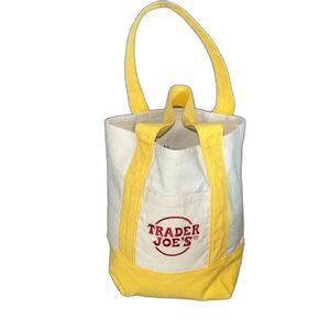 Trader Joe's Mini Canvas Tote Bag Yellow Limited Edition Reusable Bag